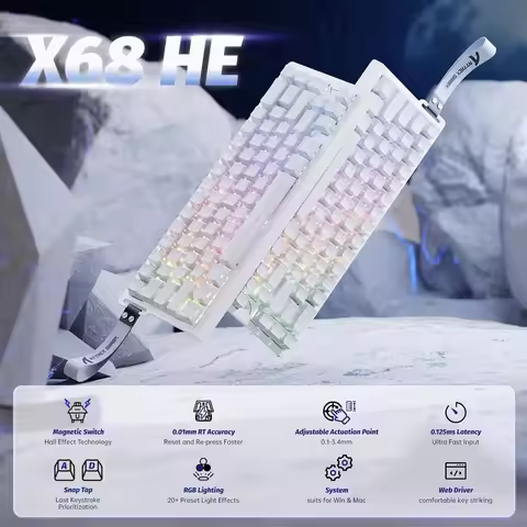 ATTACK SHARK X68 HE Rapid Trigger Mechanical Gaming Keyboard 60% Wired with Adjustable Actuation,Hal