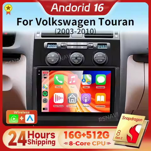 Android 16 Qualcomm Carplay Auto 2K Screen Car Radio Multimedia For Volkswagen Touran 1 2003-2010 WI