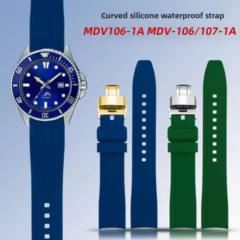 20MM 22MM Curved End Slicone men Watch strap For Seiko Tissot Casio MDV106-1A MDV-106/107-1A Rolex W