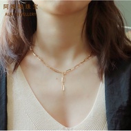 (The necklace)18k gold necklace men and women with the same style INS wind handmade chain light gold color gold necklace
