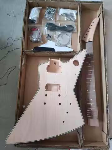 DIY Explorer Electric Guitar Kits 22Fret Mahogany Body HH Pickups Wrapped With Color Shells
