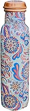 Copper Ayurveda Copper Water Bottle for Drinking – Travel Water Bottle for Gym, Yoga, Office, Hiking, Outdoor – with Lid (Yellw Pink floral) (Blue Meena)