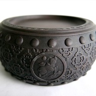 【生肖鼓硯 - 牛】15cm 雙功能 石雕硯台 水盂筆洗-原石端硯名品