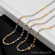 สร้อยคอเงินแท้ 92.5% Italy ชุบ 3 กษัตริย์ ลายเม็ดข้าว / Ball ตัดลาย Moon Cut ขนาด 2.5mm.