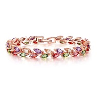 Willow Leaf Multicolor Crystal  Bangle Bracelet For Women Fashion Bangle Bracelets Wedding Party Jewelry