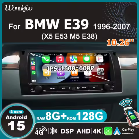 10.26" Android AUTO car stereo carplay for BMW 5 Series E39 X5 E53 M5 E38 1996-2007 with 1DIN blueto