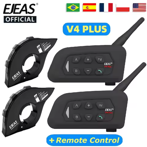 EJEAS V4 Plus Motorcycle Helmet Bluetooth Intercom, 4 Passengers Intercom Range 1500m, IP65 Waterpro