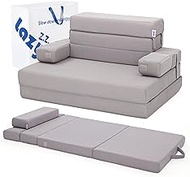 Lazyzizi Sleep 4 Inch Foldable Mattress, Portable Floor Mattress Couch with Headrest, Washable Cover, Foldable Foam Couch Single for Guest Bed, Folding Sofa Bed, Camping, Road Trip, Dark Grey