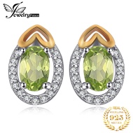 JewelryPalace Oval Cut Genuine Natural Green Peridot 925 Sterling Silver Stud Earrings for Women Fashion Gemstone Gold Earrings
