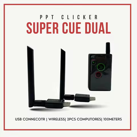 Super Cue Dual for 2 Laptops Intelligent PPT Clicker Smart Powerpoint Slide Changer Perfect Cue USB 