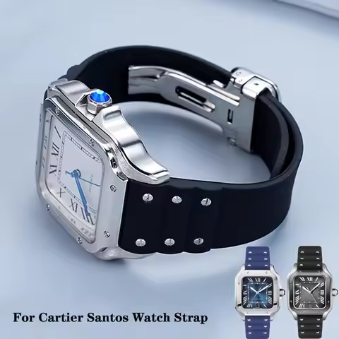 For Cartier Santos strap Silicone bracelet Premium-Grade Rubber watchband for Waterproof rubber band
