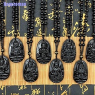 Hm> 1pc Natural Black Obsidian Carved Buddha Lucky Amulet Pendant Necklace