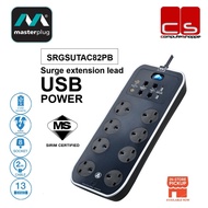 Masterplug Surge Protector 8 Gang 2 USB (3.1A) 2 Meter Extension Leads Polished Black - SRGSUTAC82PB