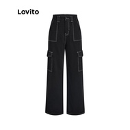 (Lovito Premium) Casual Plain Button Pocket Women Jeans L35AD048