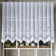 White Flower Pattern Short Curtains for Small Window Knitted Lace Swag Curtain Tulle Valance for Kitchen Rod Pocket Cafe Half Curtain Room Partition Curtain 1 Panel