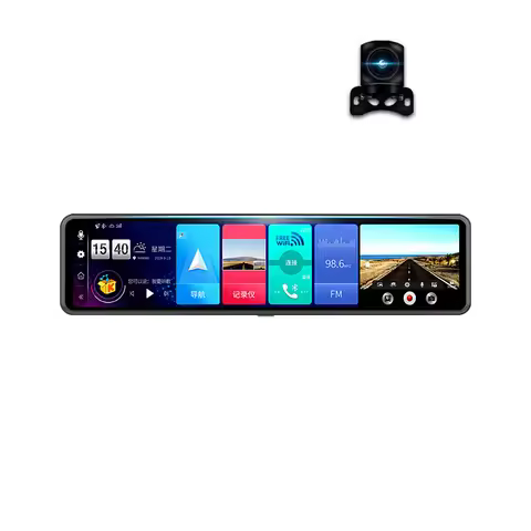 12 Inch 4‑Channel 4K Rearview Mirror Dash Cam, 360° Panoramic 4G ADAS Car Camera with Android Voice 
