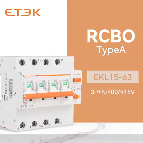 ETEK Low Voltage RCBO 4P(3P+N) 30mA A type RCD Overload Short Current Leakage Protection Protect RCB