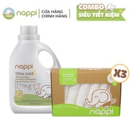 Combo 3 hộp khăn sữa sợi tre Nappi + 1 chai nước giặt Nappi 1L