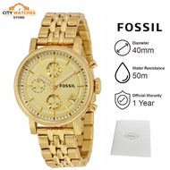 ! PROMO ! Jam Tangan Wanita Fossil ES2197 Ladies Boyfriend Chronograph Gold Dial Tone Stainless Stee
