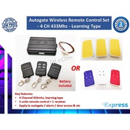 Autogate Door Wireless Remote Control Set - 4 Channel 433Mhz Learning Type (3 units Remote Control +
