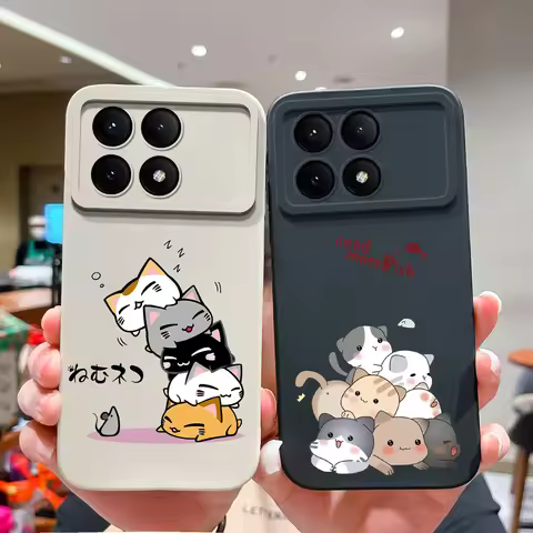 Cases For Xiaomi Redmi K70 K70E K70 Pro Poco X6 Pro Lovely Cat Liquid Back Cover For XiaomiK70 K70E 