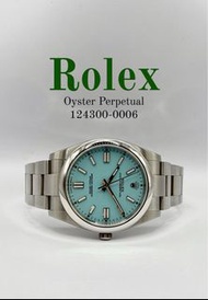 二手鋼OP自動綠松石藍色(Tiffany blue)面條字格帶41mm🩵