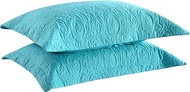 MarCielo 2-Piece Embroidered Pillow Shams, Decorative Microfiber Pillow Shams Set Standard Size Turquoise