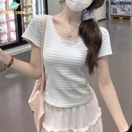 Sweet T-Shirt U-Neck Pastel Stripes