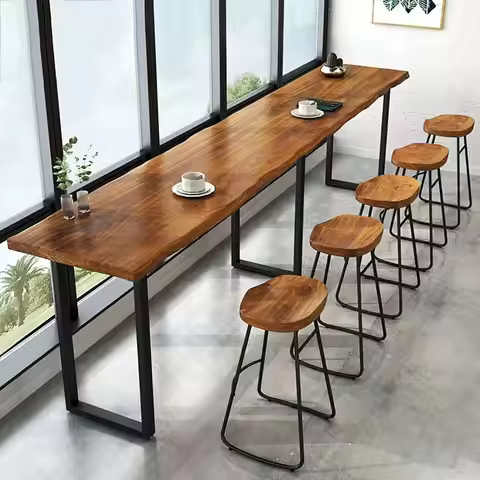 Industrial Bar Table,Solid Wood Bar Height Table Creative Live Edge Dining Table,Long Bar Table Rust
