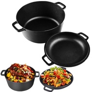 26cm หม้อเหล็กหล่อ พร้อมฝาปิด สําหรับเตาอบดัตช์ 2-in-1 Cast Iron Dutch Oven Pot with Lid