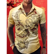 Men's Dragon Pattern Printed Short Sleeve Shirt dragon of the year