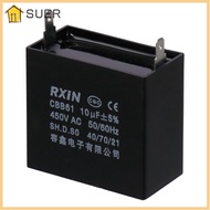 SUER Ceiling Fan Capacitor, Metalized CBB61 10uF 450V AC, Wide Application Polypropylene Single Inse