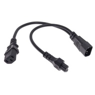Computer Power Cord C14 3 Pin Male to C5 Female + C13 Female Power Adapter Cable, Y Type Splitter Po