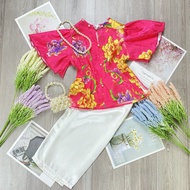 Bộ đồ bà ba bé gái gấm hồng hoa vàng 8-28kg Angel Baby Shop