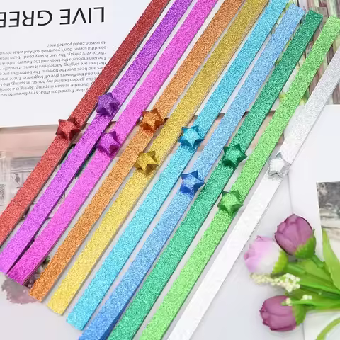 Thickened Glitter Powder Handmade Origami Quilling Star Paper Mixed Color Paper Stripes For Kids Chi