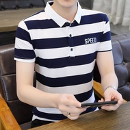 Shirt Men's Polo Korean Style 2023 Summer New Fashion Stripe Lapel Short Sleeve T Shirt Slim Fit Casual Tops for Men
