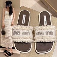 selipar wanita selipar french styleOuter Wear Fashion Flat Sandals Rhinestones
