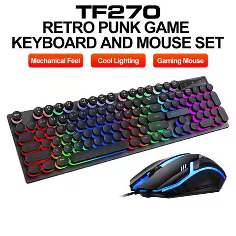 Glowing Gaming Keyboard and Mouse Set Punk Retro Laptop Keyboard Mouse Set