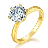 Real Moissanite 1ct-5ct Ins Style Classic Six-prong Round Cut White D Color Ring In 18K gold plating