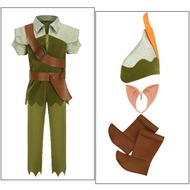 Tinkerbell Peter Pan Cosplay Costume for Kids Boy Elves Robin Green Clothes Elf Ears Set Halloween