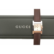 Authentic Gucci 7700L Silver Dial Brown Leather Band Date Square Quartz Watch