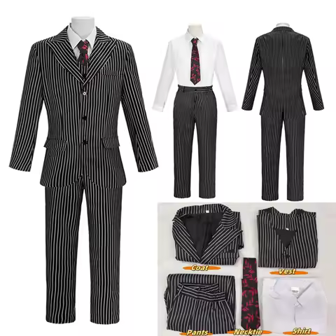 Wednesday The Addams Family Gomez Addams Cosplay Costume Black Striped Blazer Pants Vest Shirt Tie S