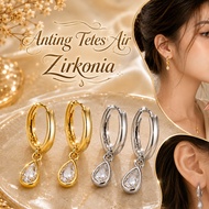 Earrings Luxury ZirconiaWanita | Modern Water Drop Hoop | Anti-fade | Premium Korean Fashion