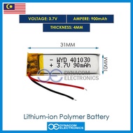 3.7V 90mAh 401030 Lithium Polymer Battery MP3 MP4 GPS Bluetooth Quran Pen Reader Microphone [Bateri 