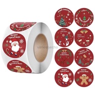 500Pcs Christmas Stickers Roll Merry Christmas Stickers Santa Claus Stickers Roll Winter Holiday Round Xmas Label Tag Sticker for Xmas Gift Boxes Presents Cards Envelopes Decor