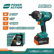 Power Action ชุดบล็อกลมไร้สาย แรงบิดสูงสุด 500 นิวตันเมตร Brushless motor รุ่น BIW20B