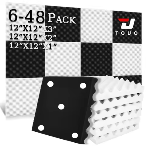 TOUO Bedroom Office Acoustic Foam Wall Panels with Egg Crate 12"x12"x1/2/3" for Sound Absorbing Trea