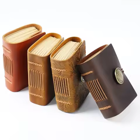 Leather Notebook Cowhide Diary Handmade Page Book Paper Craft Cover Journal Meeting Record Portable