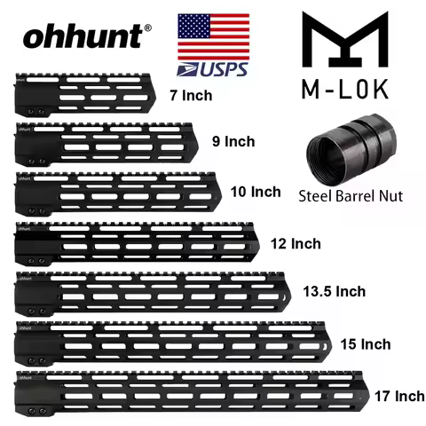ohhunt AR15 Free Float M-LOK Handguard 7" 9" 10" 12" 13.5" 15" 17'' Picatinny with Steel Barrel Nut 