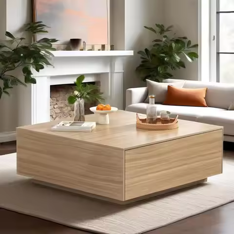 Modern 43 Large Square Coffee Table with Storage, Featuring 2 Drawers for Organization